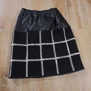 Luella Kid's Black Leather Skirt White Checkered Stitches Skirt Girl's Size 6